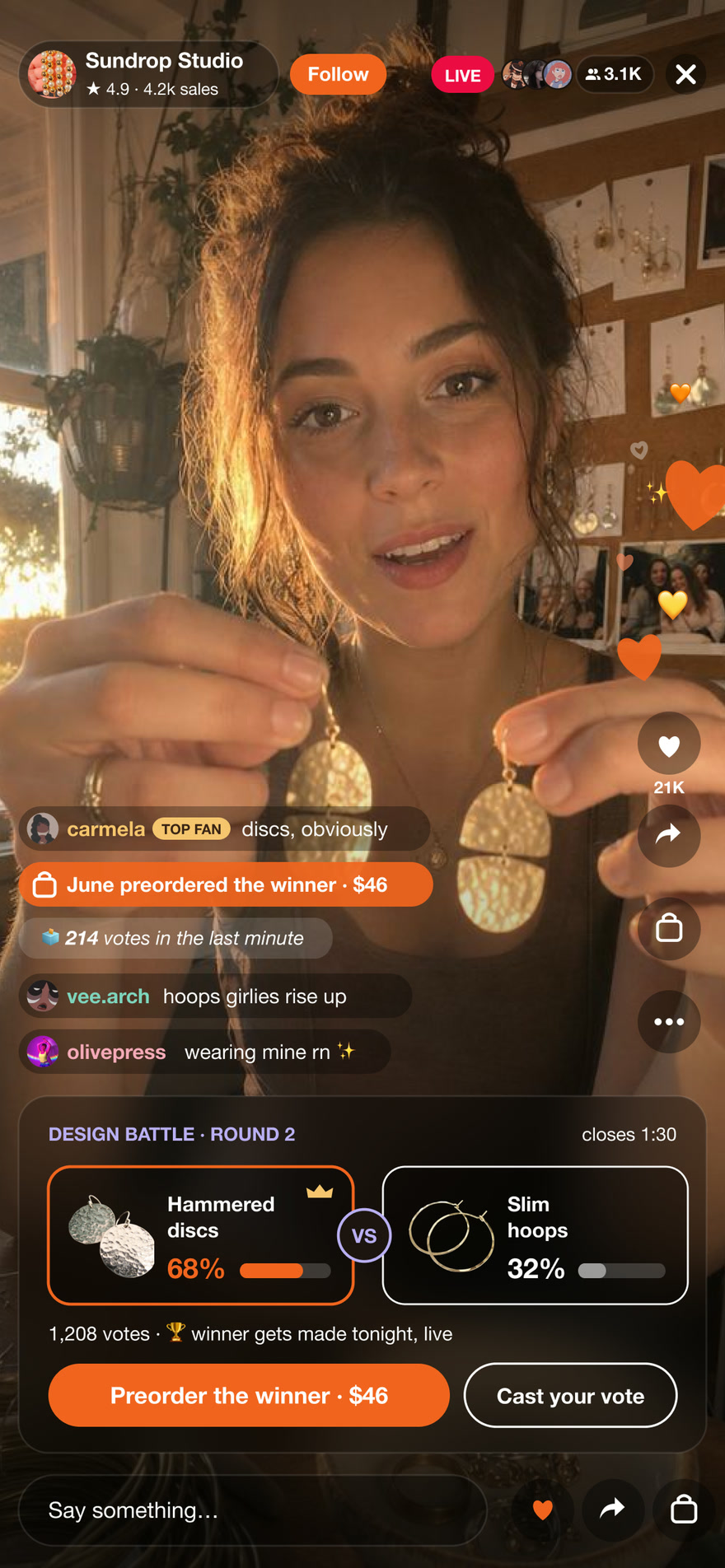 Dazzle stream: a jewelry maker runs a live design battle while viewers vote and preorder